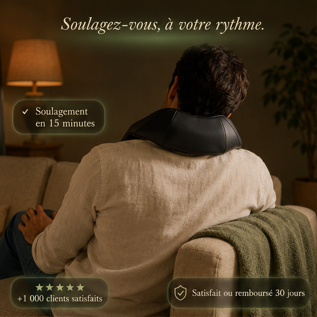 Homme utilisant le masseur cervical Soalys à domicile